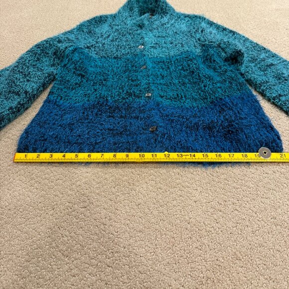 Sigrid Olsen Fuzzy Cardigan Sweater Ombre Blue Wool Artsy Boho LARGE#SOMU6920 - Picture 8 of 15